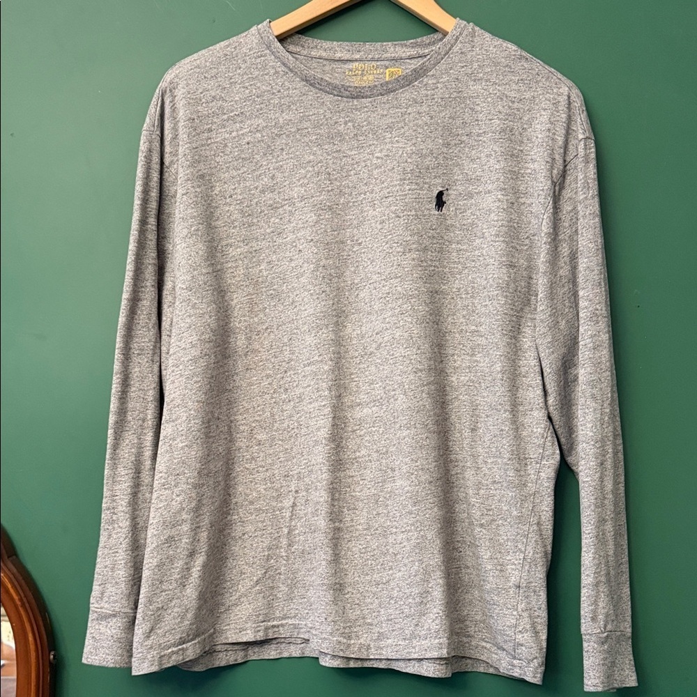 Polo by Ralph Lauren Gray Long-Sleeve Mens L Crewneck with Embroidered Pony